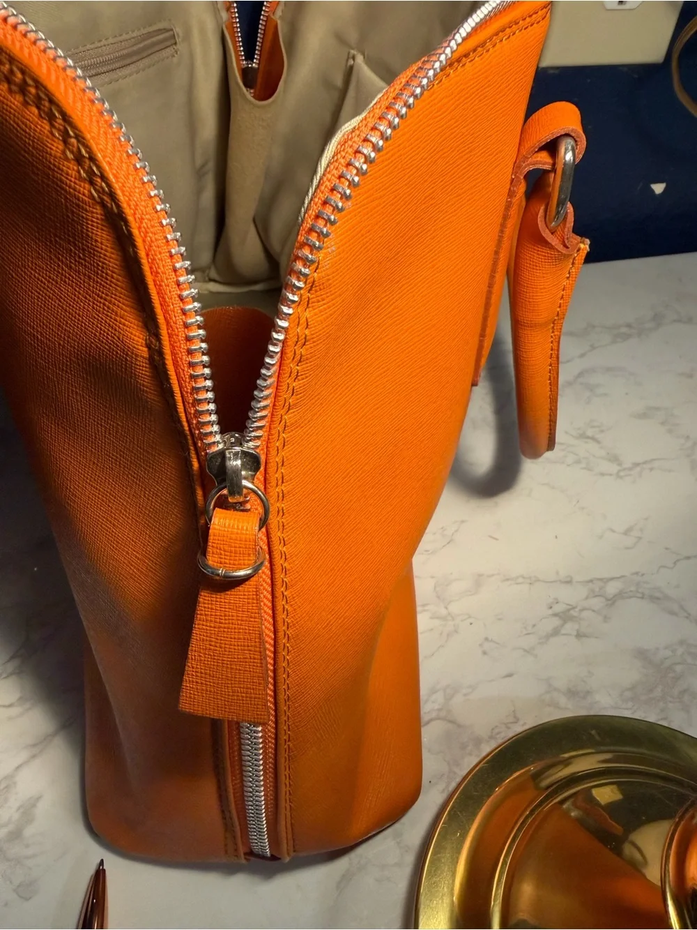 Italian Pelle sleek  Orange Leather Satchel Handbag